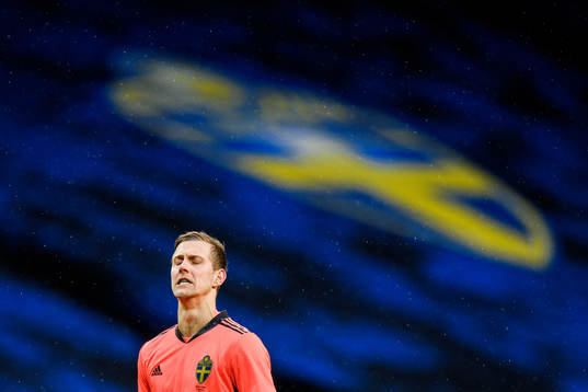 Goalkeeper Karl-Johan Johnsson of Sweden reacts