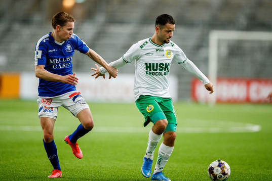 Trelleborgs Johan Blomberg och Hammarbys Mohanad Jeahze