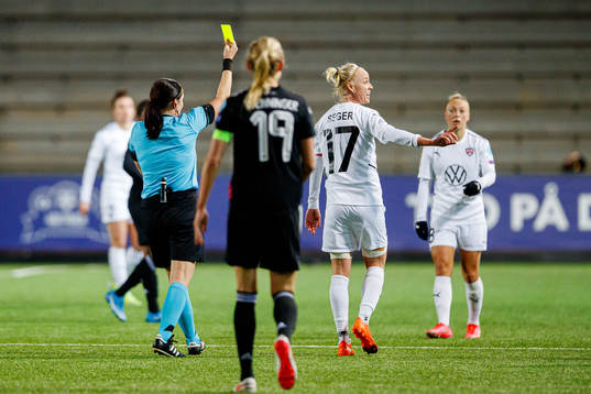 Caroline Seger of Rosengård receives a yellow card