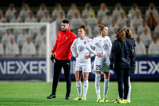 Katrine Veje and Emma Berglund of Rosengård look dejected