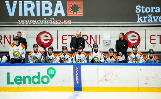 Brynäs tränare Peter Andersson och spelare deppar