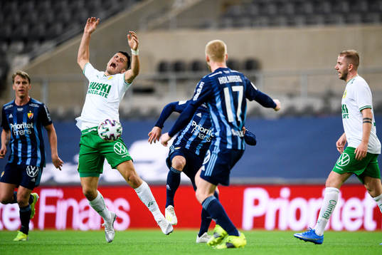 Hammarbys Astrit Selmani och Djurgårdens Hampus Finndell