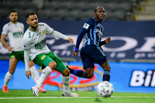 Hammarbys Mohanad Jeahze och Djurgårdens Edward Chilufya