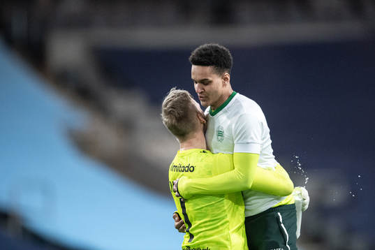Hammarbys målvakt David Ousted och målvakt Oliver Dovin