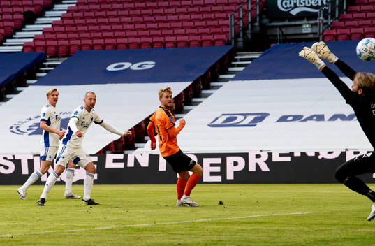 [DK=20210405: Kamel Wilczek, FC København sparker bolden i