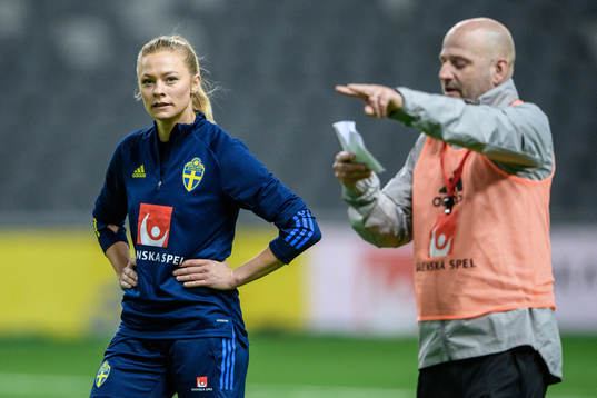 Fridolina Rolfö and Magnus Wikman, assistant coach of