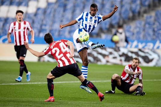 Alexander Isak of Real Sociedad kicks the ball