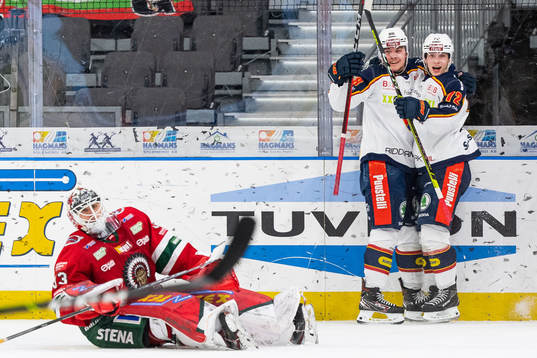 Djurgårdens Alexander Holtz jublar med målskytten till