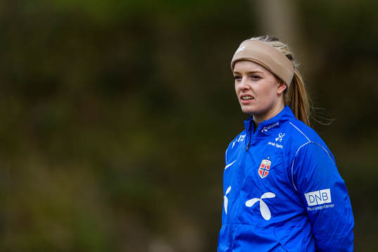 Goalkeeper Guro Pettersen of the Norwegian national