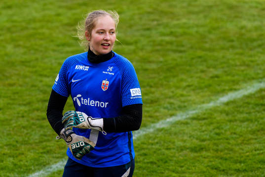 Goalkeeper Aurora Mikalsen of the Norwegian national