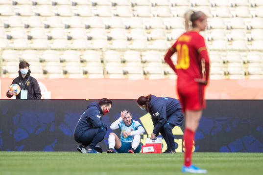 Cecilie Redisch Kvamme of Norway in pain