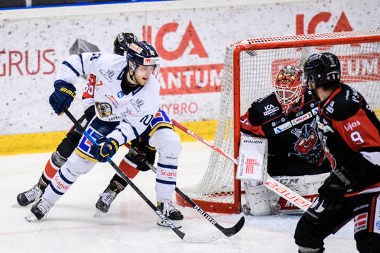 Visby/Romas Albin Kedbrant och Nybros målvakt Robin