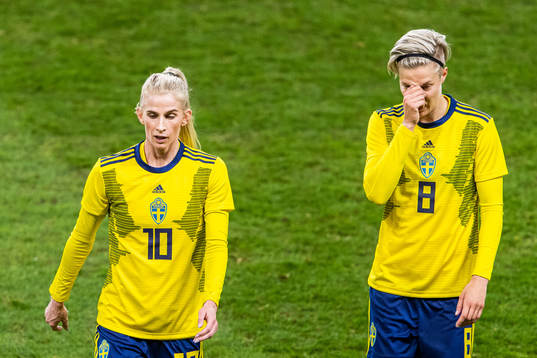 Sofia Jakobsson and Lina Hurtig of Sweden look dejected