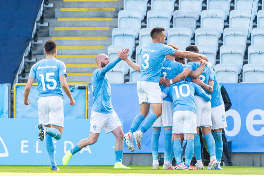 Malmö FFs Sören Rieks jublar med lagkamrater