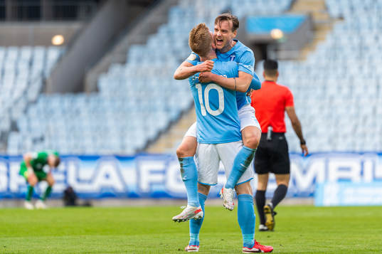 Malmö FFs Eric Larsson och Anders Christiansen jublar