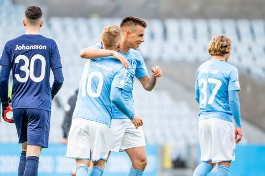 Malmö FFs Jonas Knudsen och Anders Christiansen jublar med