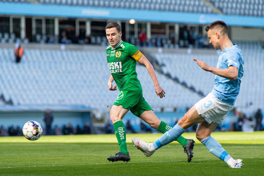 Hammarbys Jeppe Andersen och Malmö FFs Jonas Knudsen