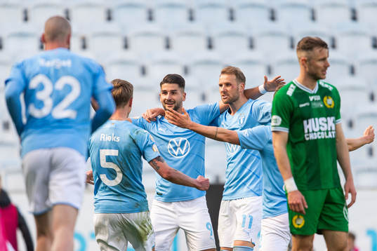 Malmö FFsAntonio Colak och Ola Toivonen jublar med Sören