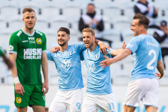 Malmö FFsAntonio Colak och Ola Toivonen jublar