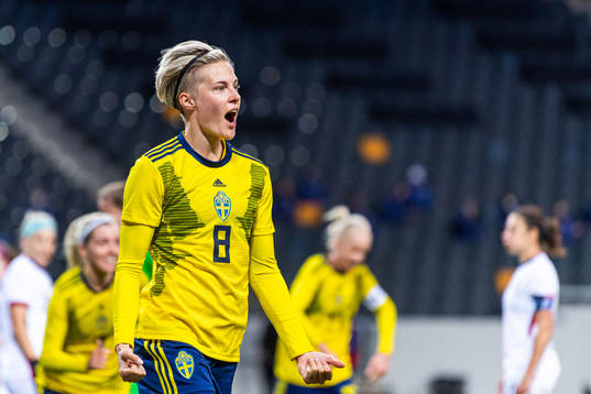 Lina Hurtig of Sweden celebrates scoring 1-0