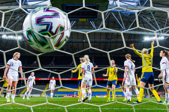 Nilla Fischer and Linda Sembrant of Sweden celebrate