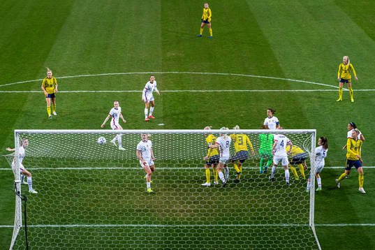 Lina Hurtig of Sweden scores 1-0 behind goalkeeper Alyssa