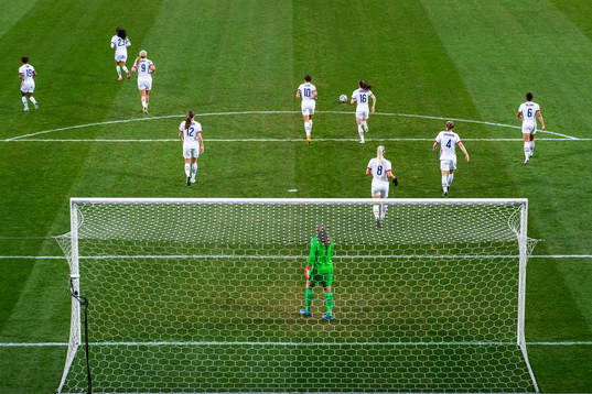 Goalkeeper Alyssa Naeher and team mates of USA look dejected