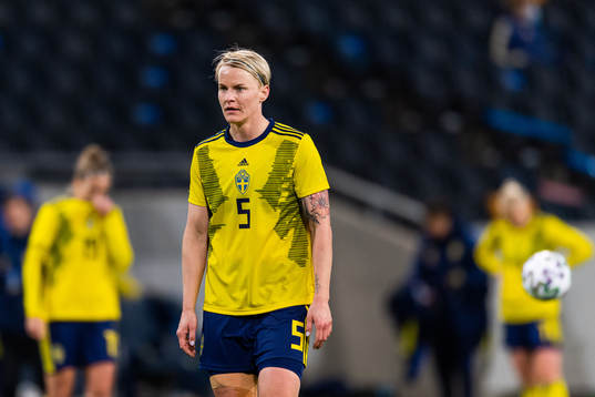 Nilla Fischer of Sweden looks dejected