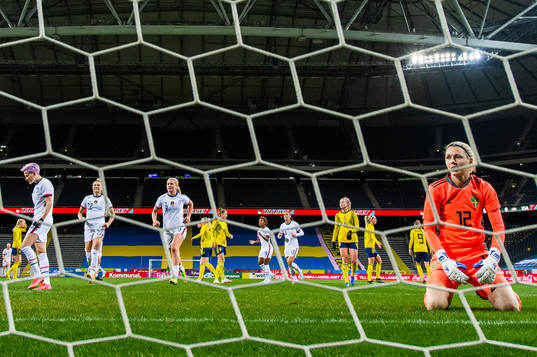 Goalkeeper Jennifer Falk of Sweden looks dejected