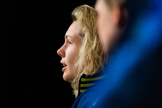Goalkeeper Jennifer Falk of Sweden at the press conference