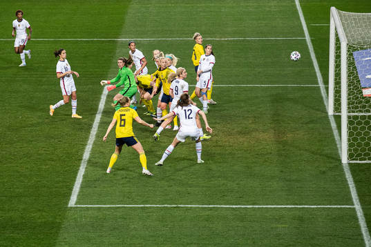 Lina Hurtig of Sweden scores the 1-0 goal
