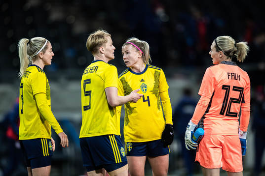 Linda Sembrant, Nilla Fischer, Hanna Glas and goalkeeper