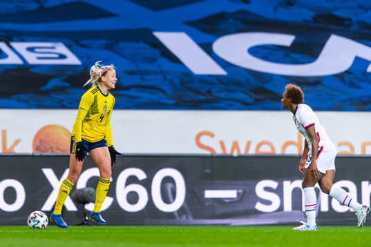 Hanna Glas of Sweden reacts against a referee call