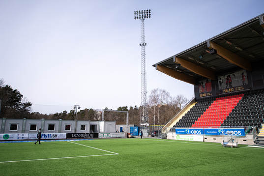 Vy baracker och läktaren på Grimsta IP