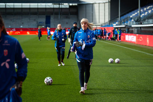 Goalkeeper Guro Pettersen of the Norwegian national