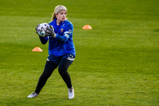 Goalkeeper Guro Pettersen of the Norwegian national