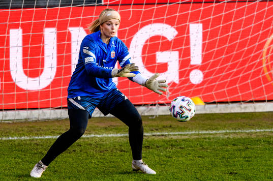 Goalkeeper Guro Pettersen of the Norwegian national