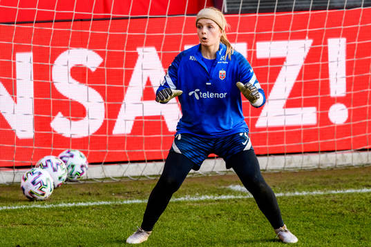 Goalkeeper Guro Pettersen of the Norwegian national