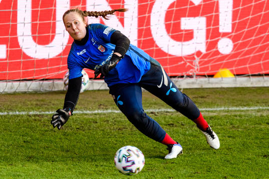 Goalkeeper Aurora Mikalsen of the Norwegian national