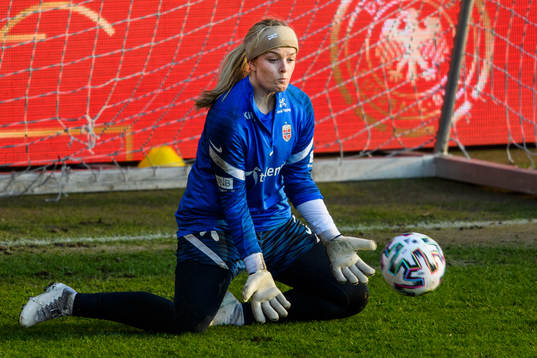 Goalkeeper Guro Pettersen of the Norwegian national