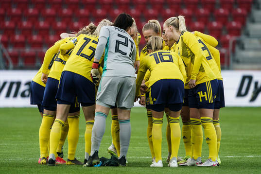 Players of Sweden gather in a ring