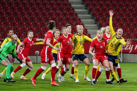Caroline Seger (l) and Amanda Ilestedt of Sweden (r)