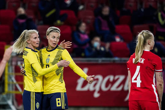Sofia Jakobsson and Lina Hurtig of Sweden celebrate