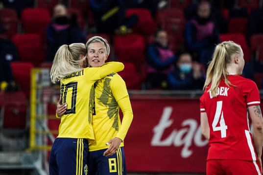 Sofia Jakobsson and Lina Hurtig of Sweden celebrate