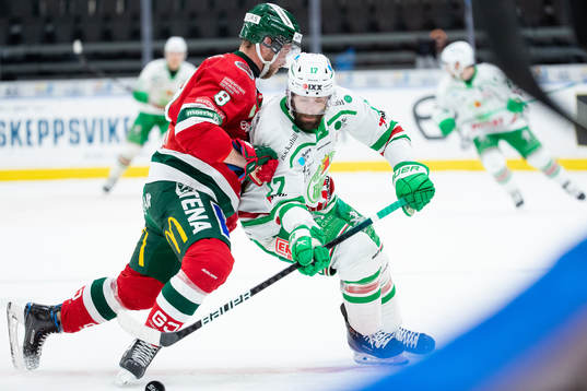 Frölundas Viktor Ekbom och Rögles Taylor Matson