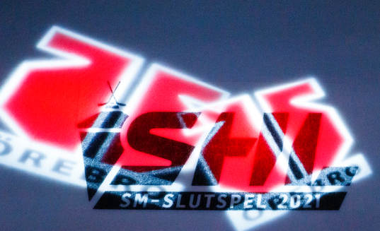 Örebro logotyper och SHL SM-Slutspels-logotypen på isen