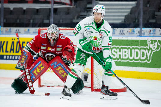Frölundas målvakt Niklas Rubin och Rögles Ted Brithén
