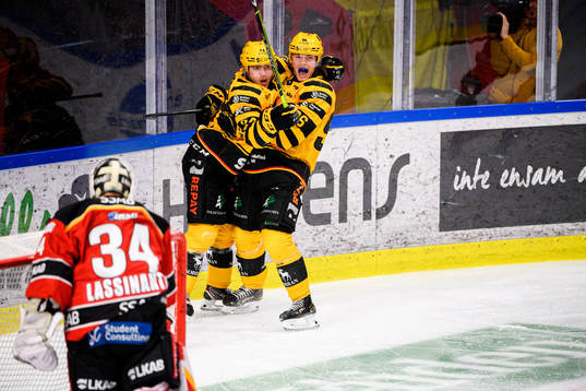 Skellefteås Andreas Wingerli och Rickard Hugg jublar