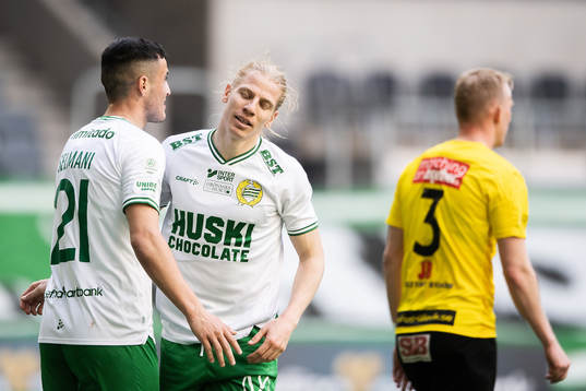 Hammarbys Astrit Selmani och Gustav Ludwigson deppar