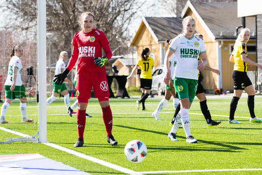 Hammarbys målvakt Anna Tamminen och Eva Nyström